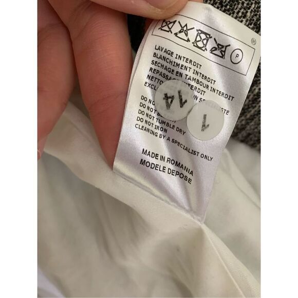 Maje Long Gray Cotton Linen Stretch Asymmetric Zip Coat women’s size 36 Small - Picture 9 of 11